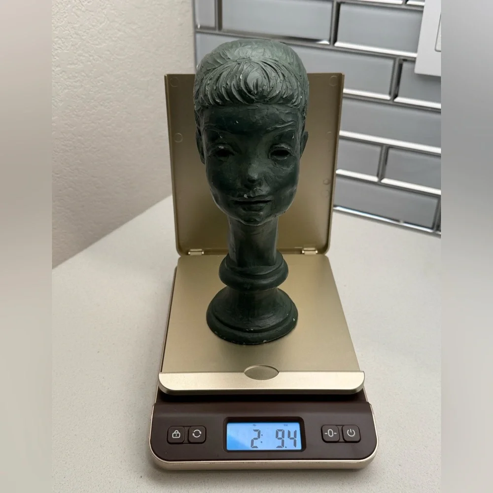 Vintage Fred Press Bust Sculpture Ballerina Woman Mid-Century Green Chalkware - Picture 12 of 14
